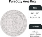 Grey Round Area Rug 5ft Entryway Door Mat Small Circle 5x5 Kitchen Vintage Carpet Non Slip Indoor Bedroom Washable Distressed Floral Retro Accent Throw Rug Office Bathroom