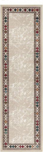 Antep Rugs Alfombras Modern Bordered 2x10 Non-Skid (Non-Slip) Low Profile Pile Rubber Backing Indoor Area Runner Rugs (Beige, 2' x 10')