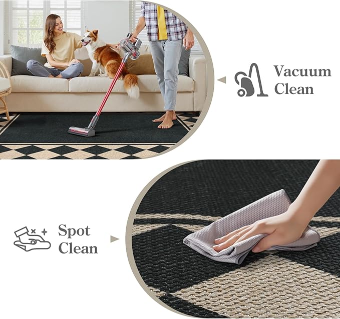 Moynesa Easy Jute Hallways Runner Rugs Washable 2.5x8 Entryway Rug Runners for Kitchen Black Checkered Indoor Outdoor Carpet for Entryway Patio, Diamond Grid Mat for Bathroom Bedroom Laundry