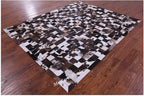 Modern Design Premium Cowhide Leather Carpet with Chevron Pattern, Area Rug (Brown/White-1, 9x15)