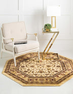 Unique Loom Voyage Collection Traditional Oriental Classic Area Rug (7' 11 x 7' 11 Octagonalal, Ivory/Gold)