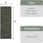 Bavni Boho Floral Kitchen Runner Rug 2x6, Washable Non Slip Thin Carpet for Hallway Bathroom Laundry Room, Ultra Soft Botanical Runner for Entryway, Modern Indoor Floor Decor, Dark Green