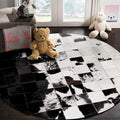 Cowhide Round Leather Rug 5x5 ft – Genuine Hair-On Hide Patchwork Area Rug for Living Room, Bedroom, Kids Playroom, Lounge & Western Home Decor