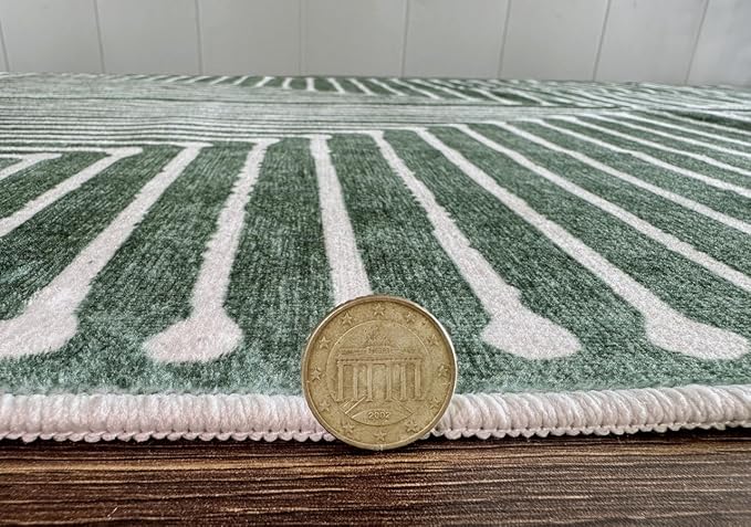GLN Rugs Contemporary Collection - Machine Washable Area Rug, Contemporary Washable, Non Slip, Low Pile Chenille Rug, Living Room, Bedroom, Kitchen Rug (8' x 10' Beige Green)