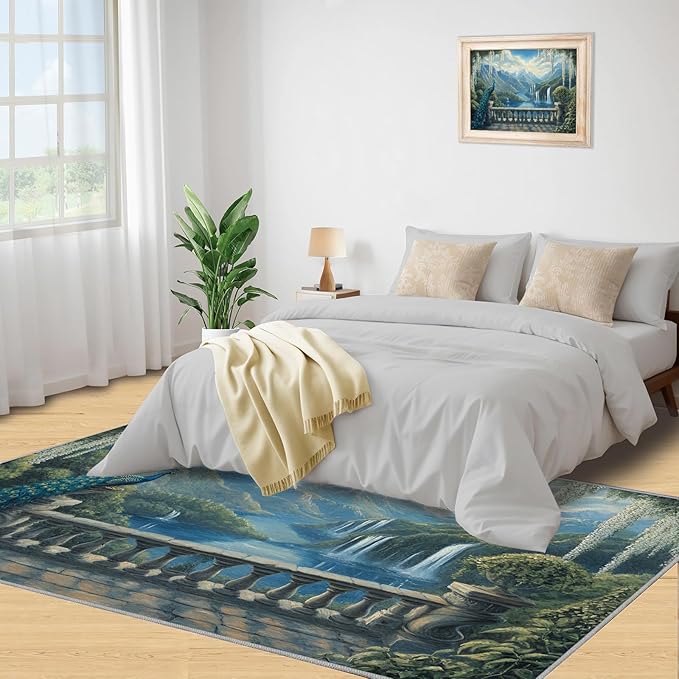 Peacock Rug Small - 3x4 Rug, Peacock Decor Washable Rugs for Living Room, Nature Waterfall Carpet, Natural Landscapes Non-Slip Area Rugs for Bedroom, Aesthetics Carpet - Peafowl Home Decor & Gifts