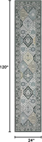 Phantoscope Washable Runner Rug 2'x10' Non-Slip, Vintage Boho Hallway Rugs for Entryway, Stair, Bedroom, Distressed Moroccan Mosaic Diamond Pattern, Low-Pile Foldable Floor Carpet, Grey Charcoal