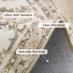 jinchan Fiora Round Rug 4ft Area Rug - Indoor Vintage Hallway Circle 4' Washable - Ultra-Thin Low Pile Soft Small Non Slip Distressed Floral Print for Living Room Dining Room Bedroom Entryway Taupe