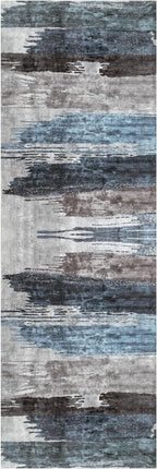 Ciicool 2'6"x8' Washable Runner Rug, Modern Abstract Hallway Rugs Runner, Non-Slip Thin Accent Rug Lightweight Navy Grey Print Distressed Carpet for Laundry Entryway Bedroom Kitchen Indoor