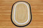 Kilim Oval Rug 3x5 Oval Flatweave Rug Natural Jute Thick 0.27" Solid Pattern Black Beige Hand Braided Jute Handmade Boho Indoor Outdoor Rugs for Kitchen Enterway