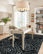 Wonnitar Moroccan Washable Rug 4x6, Black Boho Living Room Area Rug, Non-Slip Farmhouse Bedroom Carpet Dorm Room Throw Rug, Low Pile Soft Accent Mat for Kitchen Entry Office (Black,4'x6')