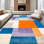 Flatwoven High Traffic Area Rug 8x10, Modern Abstract Color Block Area with Artistic Flair, Non Slip, Stain Resistant, Washable Area Rugs for Living Room, Bedroom (Blue, 8x10)