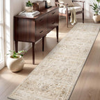 AMOAMI-2X6 Runner Rug-Washable Runners for Hallways-Soft Non Slip Bedside Rugs for Bedroom-Vintage Long Rug for Hallways Entryway Laundry Room Stair Kitchen Bathroom Beige