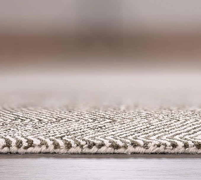 Modern Herringbone Chevron Collection Handcrafted Wool Area Rug - Durable, Zigzag Pattern, for High Traffic, Contemporary Design for Living Room, Bedroom, Dining Room Decor (Dark Olive, 6' x 6')