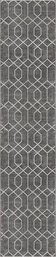 Unique Loom Glam Collection Area Rug - Trellis (2' 7' x 12' 2' Runner, Gray Silver/ Silver)