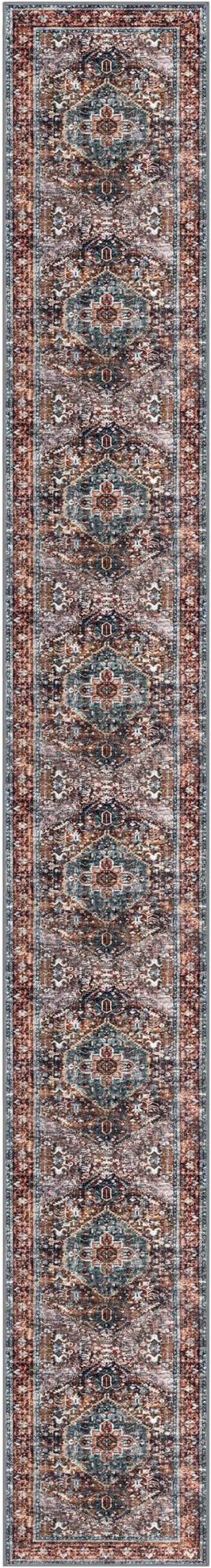 KOZYFLY Area Rug 3x20 Ft Washable Boho Runner Rug for Entryway Hallway Indoor Printed Faux Wool Carpet for Bedroom Kitchen Hall, Brick Red/Orange/Green
