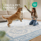 SOULFUL Medium Pile 8x10 Rugs for Living Room - Soft Underfoot Large Area Rug - Mist Blue Boho Floral - Washable Non-Slip - Perfect for Bedroom Kids Room Under Dining Table Office