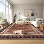 Living Room 8x10 Washable Soft Area Rug for Dining Room Living Room Foldable Non Slip Soft Indoor Carpet Modern Geometric Bordered Stain Resistant Bedroom Laundry Rugs with Rubber Back, Brick Red