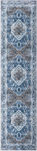 KOZYFLY Runners for Hallways 2x8 Ft Washable Kitchen Runner Rug Boho Runner Rug for Entryway Indoor Blue Printed Oriental Faux Wool Floor Carpet Runner for Bedroom Kitchen Hall