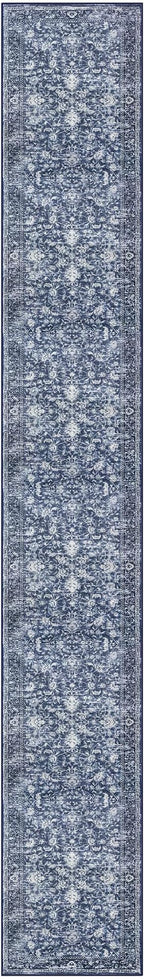 KILOCOCO Hallway Runner 3x18 Rug Runner Printed Vintage Floral Washable Kitchen Runners Non-Slip Rubber Backed Runners for Hallways Laundry Room Distressed Boho Rugs for Bedroom, Blue