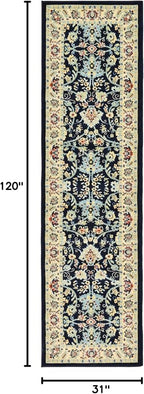 Unique Loom Sialk Hill Collection Area Rug - Washington (2' 7" x 10' Runner Navy Blue/Cream)
