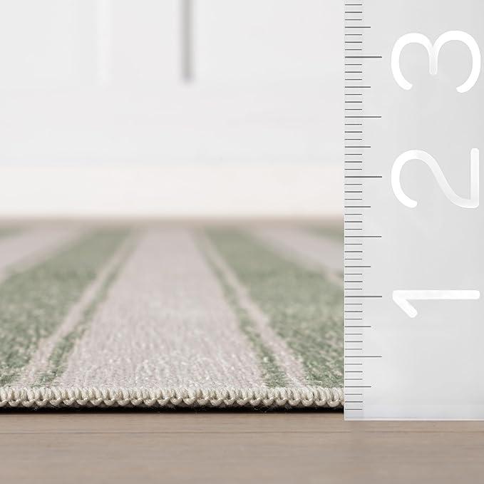 Dash & Albert Xaren Green Machine Washable Rug, Runner-2.5 X 8 Feet, Green/Grey Stripe Pattern