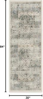 RUGGABLE Washable Vintage Runner Rug – Sarrah Sage 2.5x7, Stain-Resistant, Non-Slip Hallway Runner – Machine Washable Rug for Hallway, Entryway, Living Room & Kitchen – with Cushioned Pad
