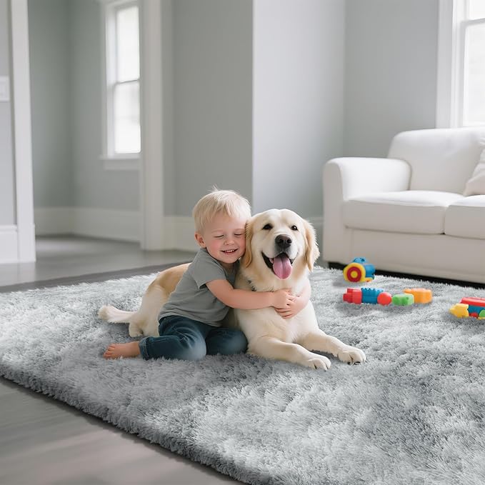 Fluffy Rug Shaggy Area Rug, Gradual Grey 10x14 Area Rugs for Bedroom, Super Soft Shaggy Rugs for Living Room Bedroom Kids Room Home Decor, Upgrade Anti-Skid Rectangular Fuzzy Rug