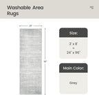 Valenrug Washable Rugs 2x8 - Stain Resistant 2x8 Area Rugs for Living Room, Non Slip Backing Large Area Rugs for Bedroom, Folable Machine Washable Area Rug (2'x8', Grey)