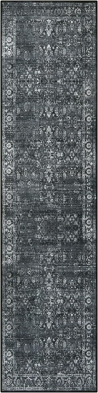Morebes Black Vintage Runners for Hallways 10 Foot Non Slip, Washable Distressed Non Skid Kitchen Runner Rug Indoor Long Carpet for Hall Foyer Entryway Bathroom Entrance Playroom