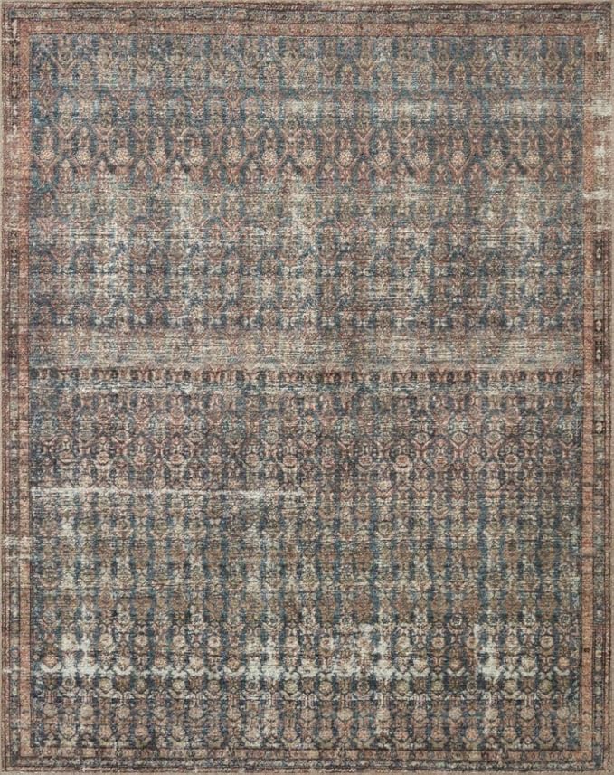 Loloi Amber Lewis Billie Collection, Ocean & Brick 8'-6" x 11'-6" Area Rug – Antique & Distressed Accent Rugs for Living Room, Bedroom, Entryway & Hallway, No Shed High Traffic Area Home Decor Rug