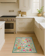 Boho Floral Entryway Rug 2x3, Washable Small Mat for Bathroom and Kitchen, Non Slip Front Door Mat Indoor Entrance, Vintage Style Flower Mat with Rubber Backing, Soft Area Rug for Entry Way (Green)