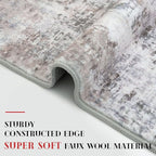 Modern Abstract 3x14 Runner Rug, Beige Grey Neutral Washable Long Kitchen Runner Non-Slip Soft Hallway Rug Runner Thin Print Faux Wool Floor Carpet for Hall Stair Entryway