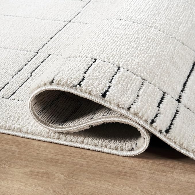 Abani Cream Area Rug – 5' x 8' – Oliver Collection – Geometric Linework Pattern – Non-Shedding, Easy to Clean – Durable for Living Room, Bedroom, or Office, Pet & Child Friendly