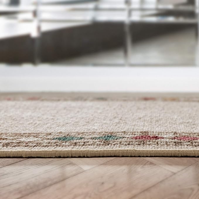 Antep Rugs Alfombras Modern Bordered 2x10 Non-Skid (Non-Slip) Low Profile Pile Rubber Backing Indoor Area Runner Rugs (Beige, 2' x 10')