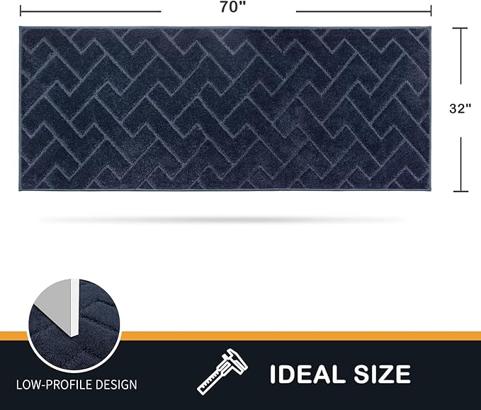 PURRUGS Dirt Trapping Door Mat 32" x 70", Non-Slip Machine Washable Entry Rug, Shoe Scraper, Dog Doormat, Super Absorbent Welcome Mat for Front & Back Door, Muddy Wet Shoes & Paws, Navy Blue