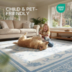 SOULFUL Medium Pile 3x5 Area Rug - Soft Foot Feel Small Entryway Rug - Mist Blue Boho Floral - Washable Non-Slip - Perfect for Living Room Bedroom Foot Kids Room Reading Nook