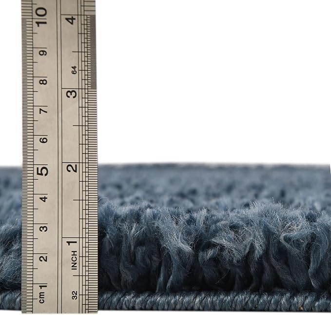 Unique Loom Davos Shag Collection Area Rug - Solid (10' Round, Marine Blue)