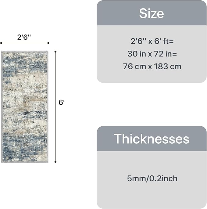 GENIMO Runner Rug Non Slip 2'6"x6', Washable Rug Runner for Hallways Kitchen, Abstract Modern Kitchen Rugs, Low Pile Lightweight Carpet Runners for Entryway, Bedroom, Laundry, Navy Blue