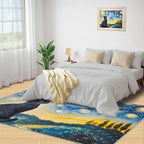 Black Cat Rugs for Bedroom - 6x9 Area Rug - Starry Sky Countryside Rugs for Living Room, Vintage Oil Painting Art Rug, Washable Home Decor Carpet