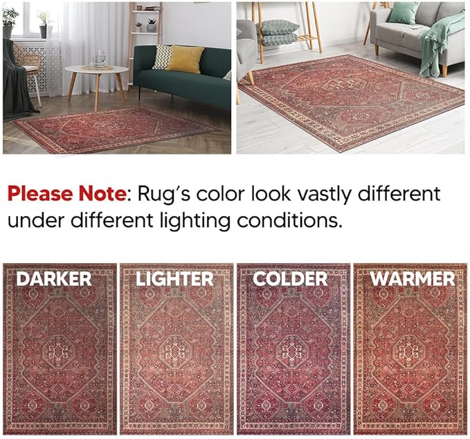 Keen Home Design 4x6 Rug - Machine Washable Area Rug with Non-Slip Backing, Ideal for Living Room, Dining Room, Bedroom - Vintage, Easy Clean, Durable, Low Pile Rug - (4' x 6')