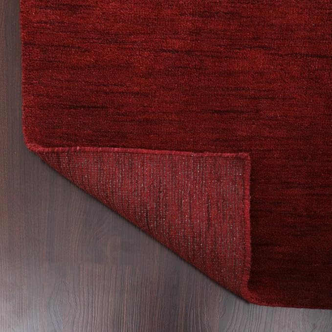 Hand Knotted Loom Wool ECO-Friendly Area Rugs - 3'x12', Runner, Red Color, Solid Plain Design, High Pile Thick Handmade Anti Skid Area Rugs for Living Room, Bed Room (L00111)