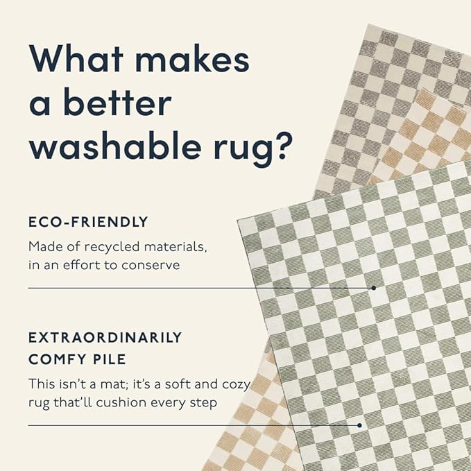 Revival Rugs Gambit 7'10"x10' Checkered Rug Washable Area Rug for Living Room Bedroom - 100% Recycled Oeko-TEX Certified, Medium Pile, Gray, Beige