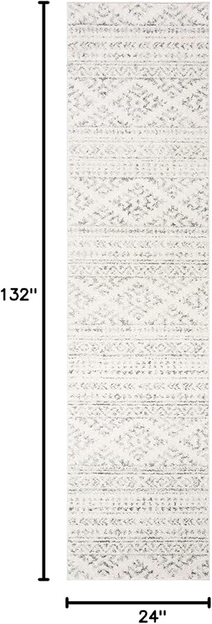 SAFAVIEH Tulum Collection Runner Rug - 2' x 11', Ivory & Grey, Moroccan Boho Tribal Design, Non-Shedding & Easy to Clean, Ideal for Living Room, Hallway, Foyer, Entryway, Bedroom (TUL272A)