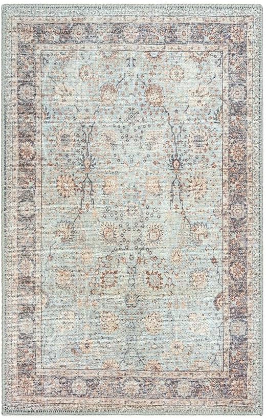 GLN Rugs Traditional Collection - Machine Washable Area Rug, Traditional Washable, Non Slip, Low Pile Chenille Rug, Living Room, Bedroom, Kitchen Rug (2' x 3' Light Blue)