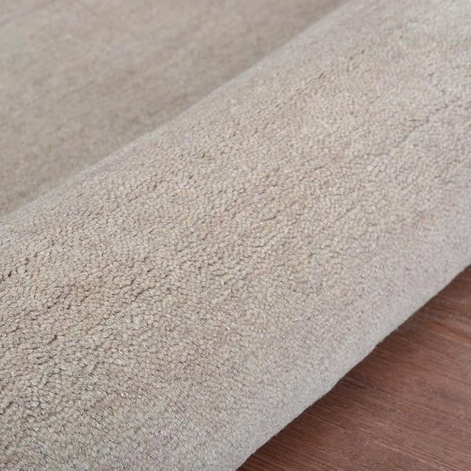 Rugsotic Carpets Hand Knotted Gabbeh Wool 6'x9' Area Rug Solid Beige L00111