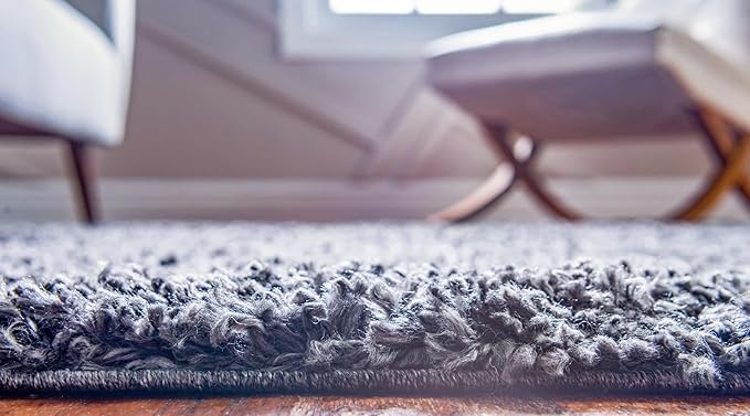 Unique Loom Davos Shag Collection Area Rug - Solid (2' Round, Peppercorn)