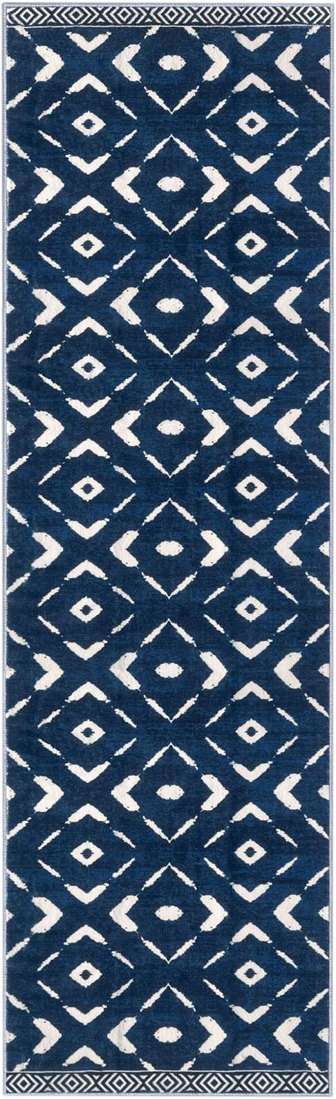 KILOCOCO Hallway Runner Rug 2.6'x10' Runners for Hallways Washable Runner Soft Non Slip Printed Geometric Low-Pile Rugs Runners for Bedroom Kitchen Living Room Boho Rugs, Blue