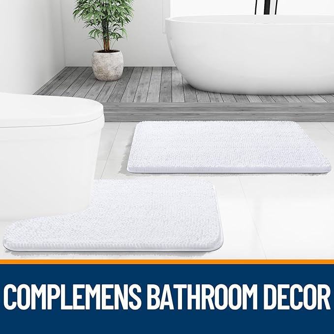 OLANLY Bathroom Rugs 70x24, Extra Soft Absorbent Chenille Bath Rugs, Rubber Backing Quick Dry, Machine Washable Bath Mats for Bathroom Floor, Tub and Shower, Home Decor Accessories, White