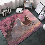 Galloping Horse Cherry Blossom Area Rug Washable Outdoor Rugs Anti-Slip Soft Carpet Entryway Indoor Door Mat for Bedroom,Living Room,Porch,Terrace and Entrance Decor 3'x 2'
