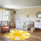 Lahome Round Area Rugs 5Ft - Washable Large Boho Round Rug for Living Room Cute Soft Nursery Rug Non-Slip Low-Pile Circle Rug, Rainbow Sun Print Round Carpet for Bedroom Dining Room (5'x5', Yellow)